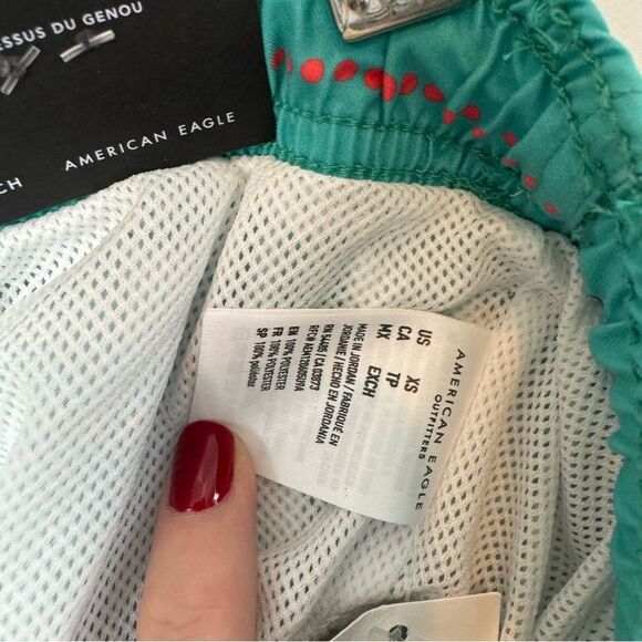 NWT American Eagle Teal Blue Swim Trunks Swimsuit Size XS Hits Above the Knee - Picture 9 of 9